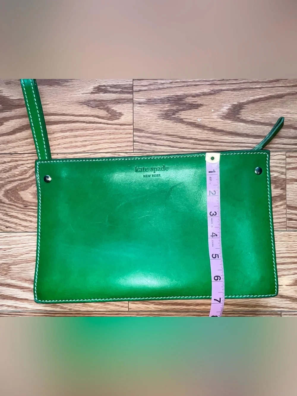 kate spade Emerald Green Leather Pouch Wallet wristlet strap - Picture 10 of 16